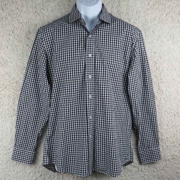 Nick Graham* Men's Long Sleeve‎ Button Down Curved Hem Checkered Shirt~ Medium - Picture 1 of 12